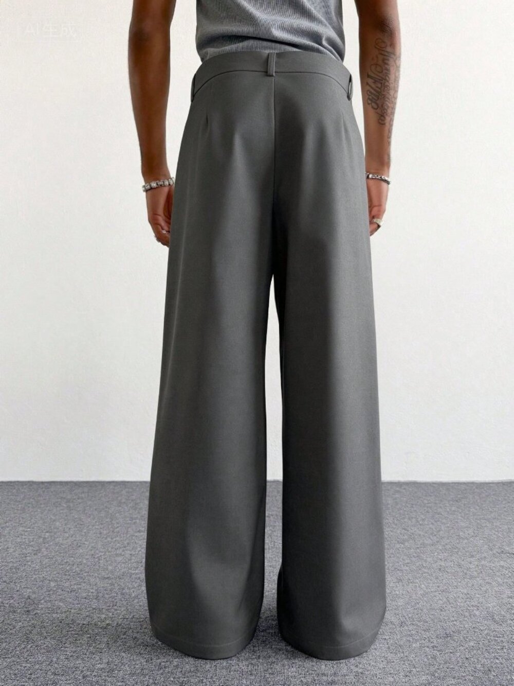 Dark Grey Casual Men's Wide Leg Pants - Picture 2 of 5